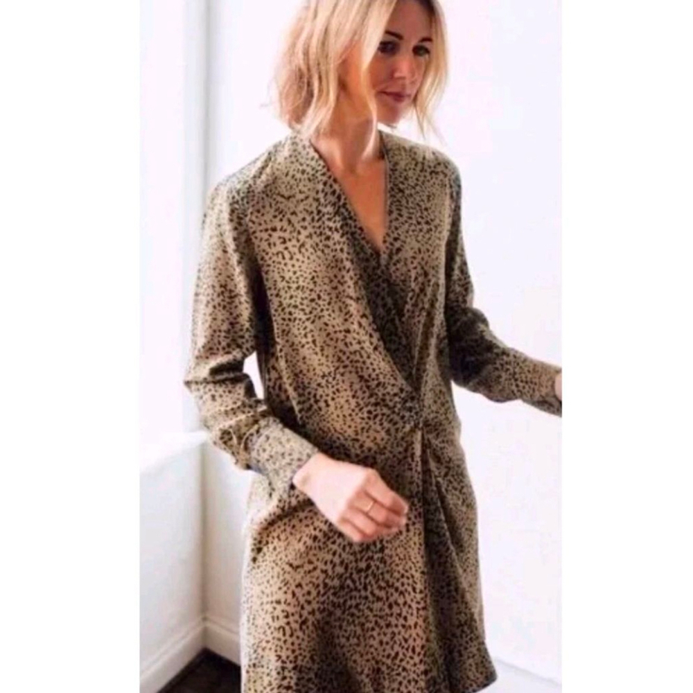 Rag & Bone Shields Slip Mini Dress M Tan Drape 100% SILK Animal Print